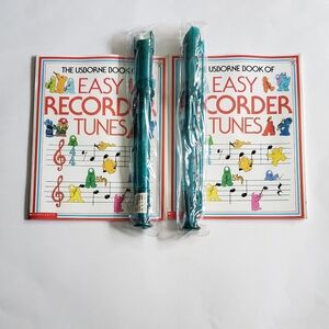​2 Usborne Easy Recorder Tunes Books & 2 New Teal Recorders Set